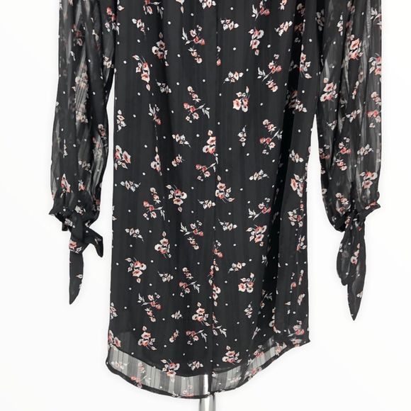 Wayf Black Floral Off Shoulder Long Sleeve Tie Cuff Dress size Large - Picture 7 of 12